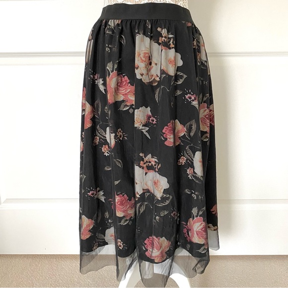 SHEIN Skirts 9 New Shein Floral Mesh Overlay Skirt Poshmark